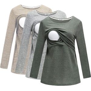 3 Pack Maternity Long Sleeves Breastfeeding Shirts Nursing Top